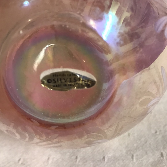 Silvestri Pink Glass Perfume Bottle with White Feather Swirls. Teardrop Stopper. - Picture 6 of 6